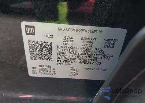 2023 Chevrolet Trailblazer Awd Rs from USA, damaged, VIN KL79MUSL4PB212700